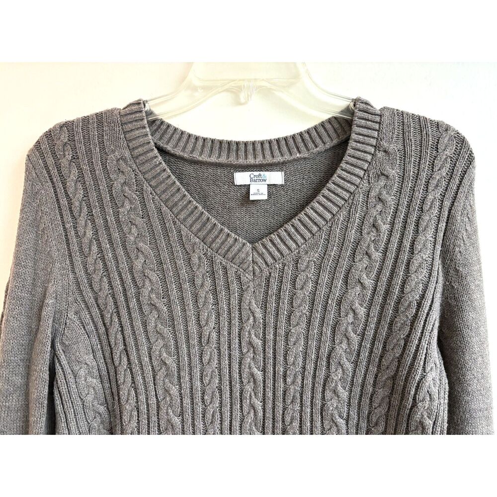 Cable Knit Cotton Nylon Sweater Lot Bundle 2Pc Crew V Neck Pale Pink Dark Gray S - Picture 9 of 10